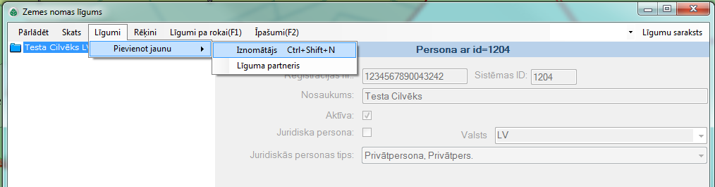 Jauna līguma pievienošana