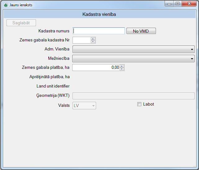 Īpašuma datu veidlapa