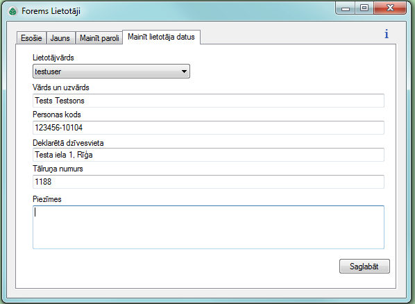 Lietotāja rediģēšana