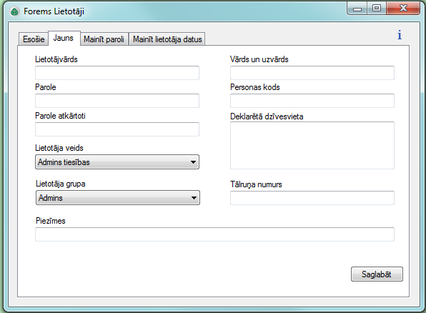 Jauna lietotāja pievienošana
